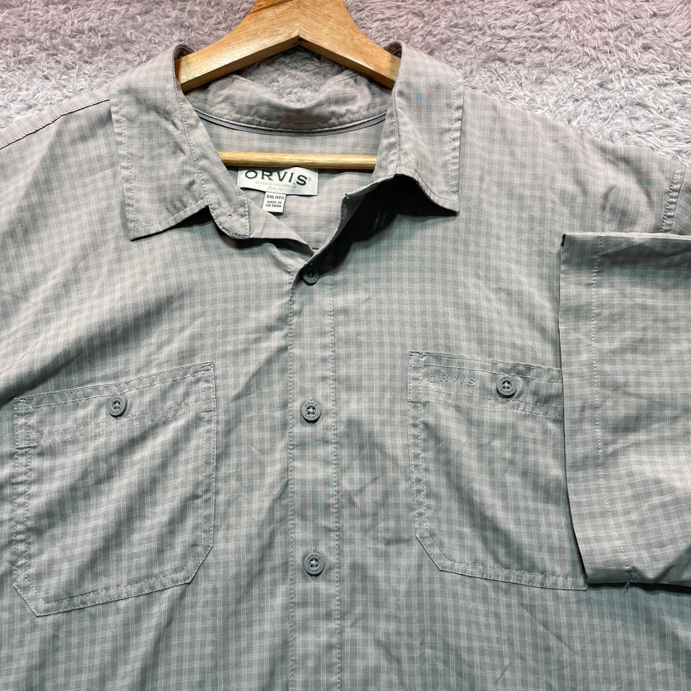 Orvis Classic Collection Mens XXL Grey Plaid Short Sleeve Button Up Shirt 0574